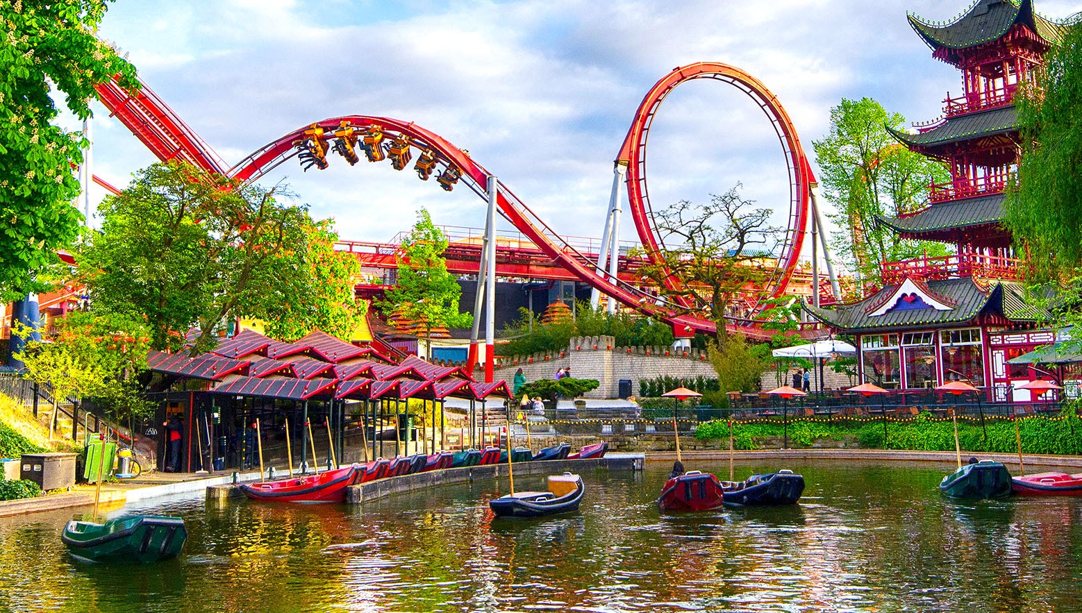 Amusement park and river scene