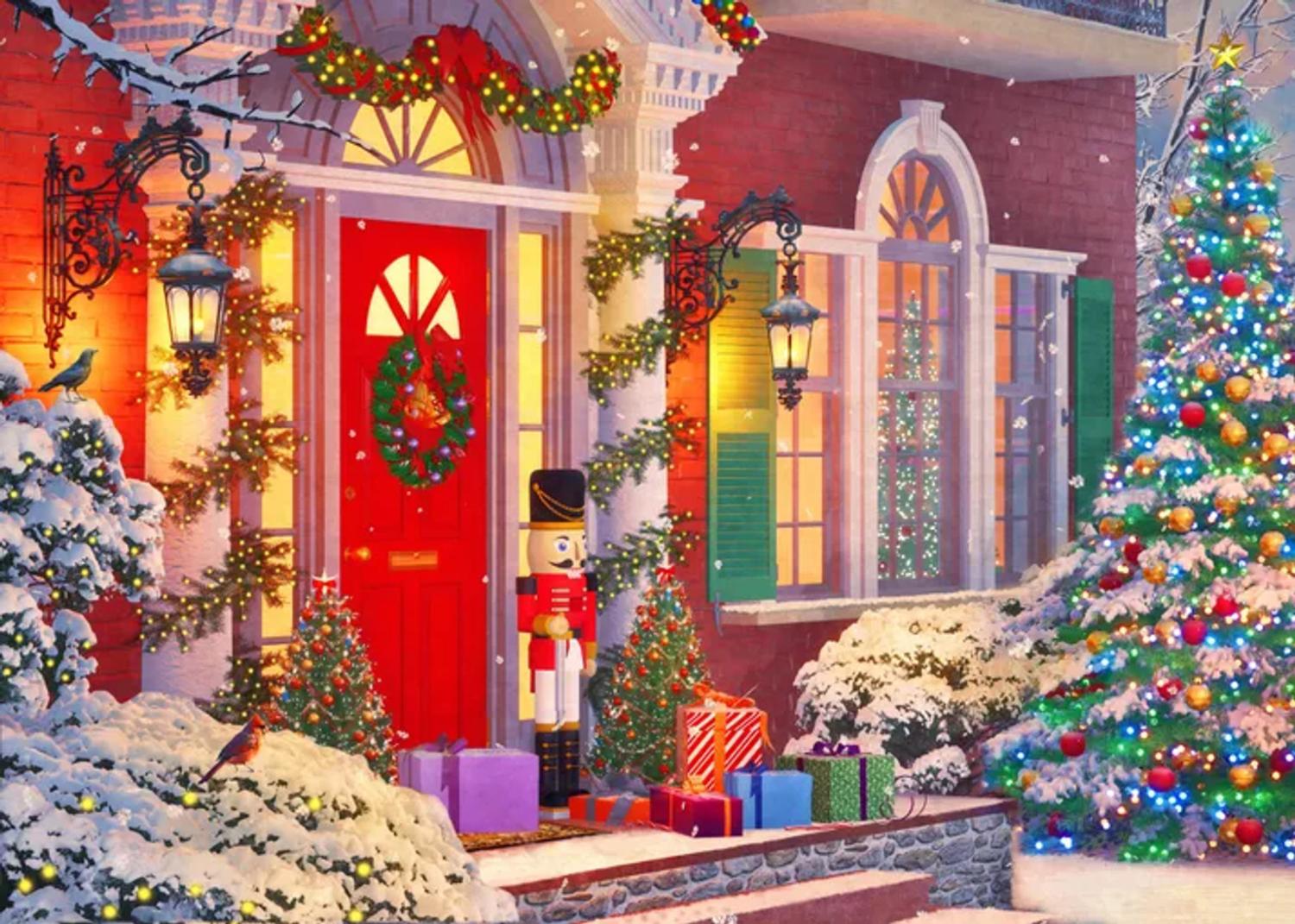 Christmas home with lit decorations
