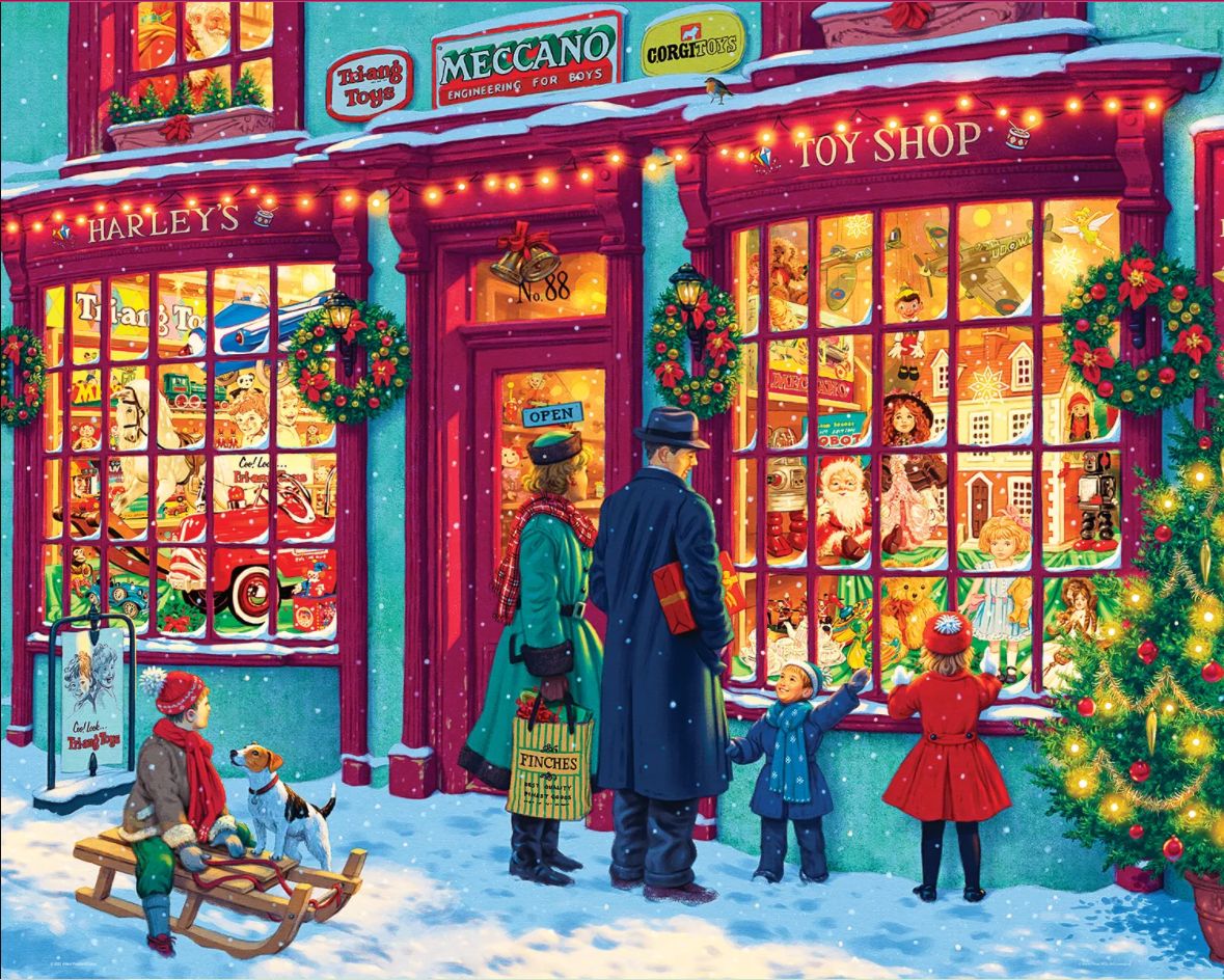 Winter toy shop scene