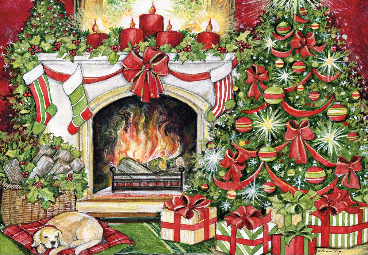 Cozy holiday fireplace scene