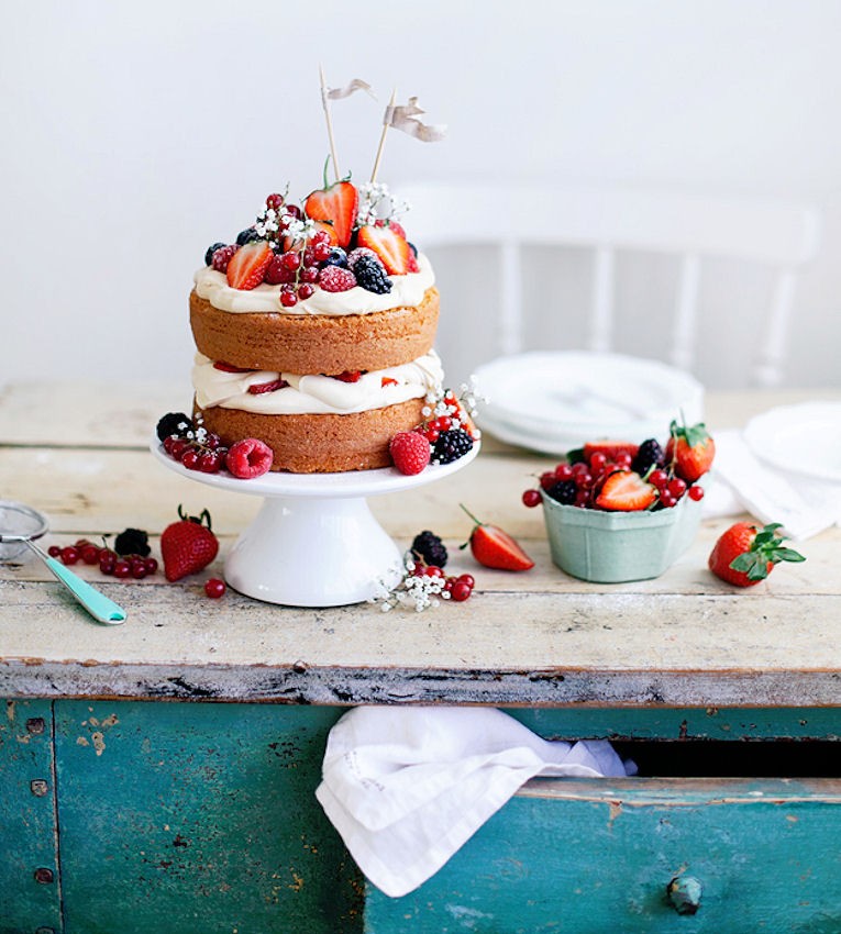 Cake, table, berries, frosting