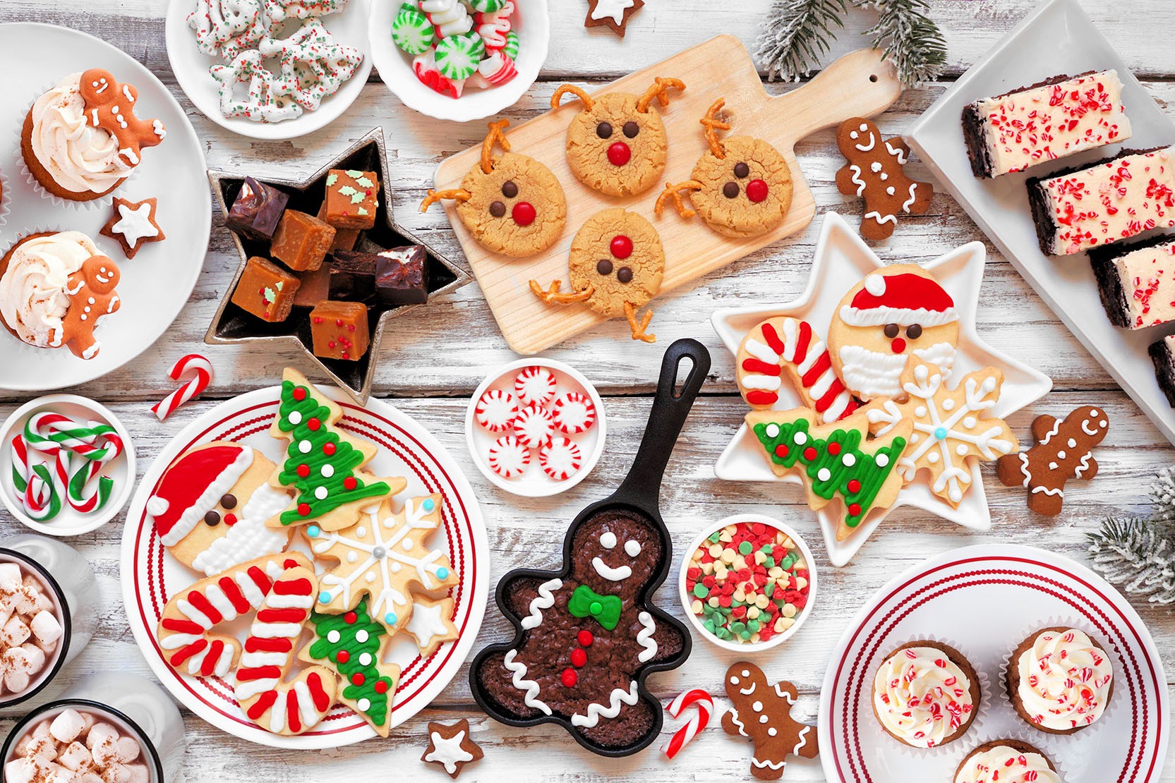 Colorful christmas desserts on table