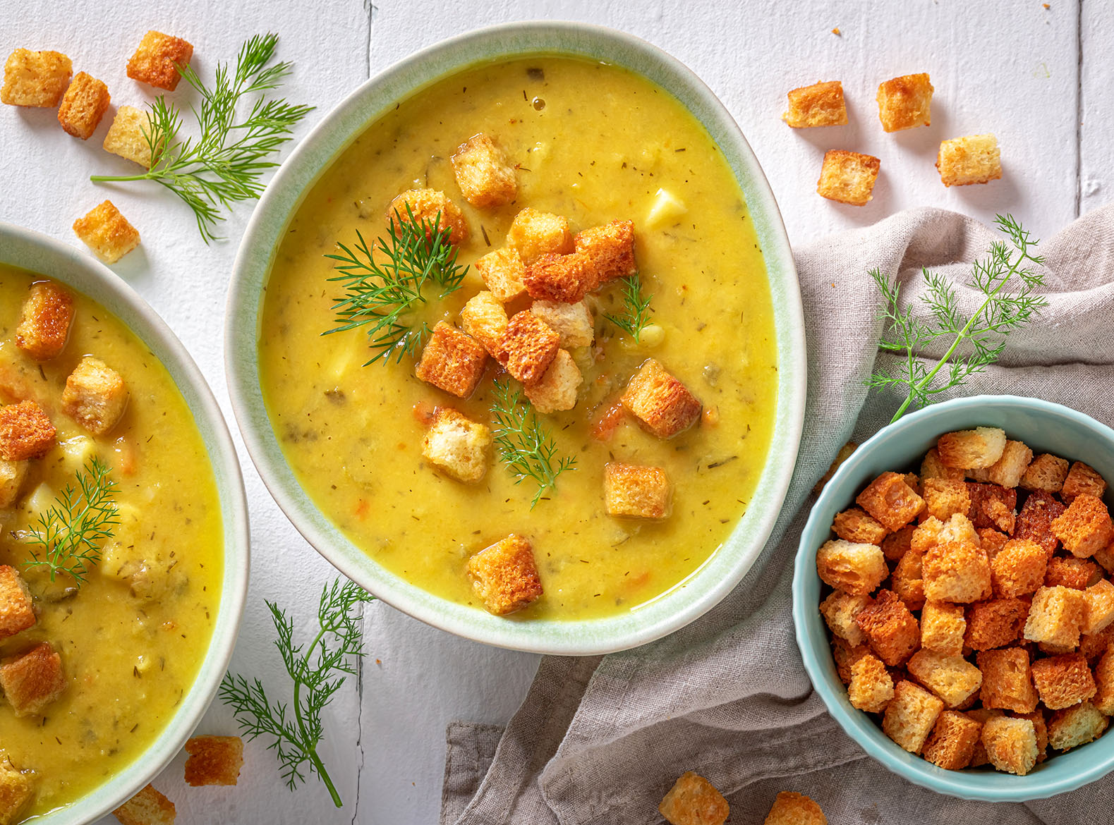 Four bowls of soup