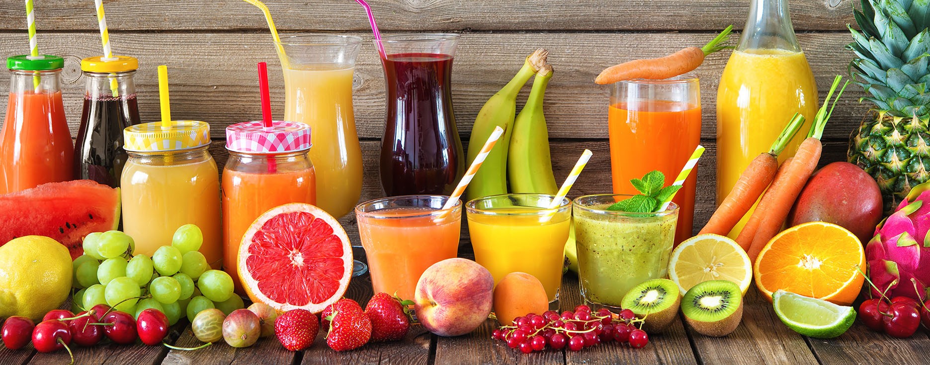 Fruit and drinks on table