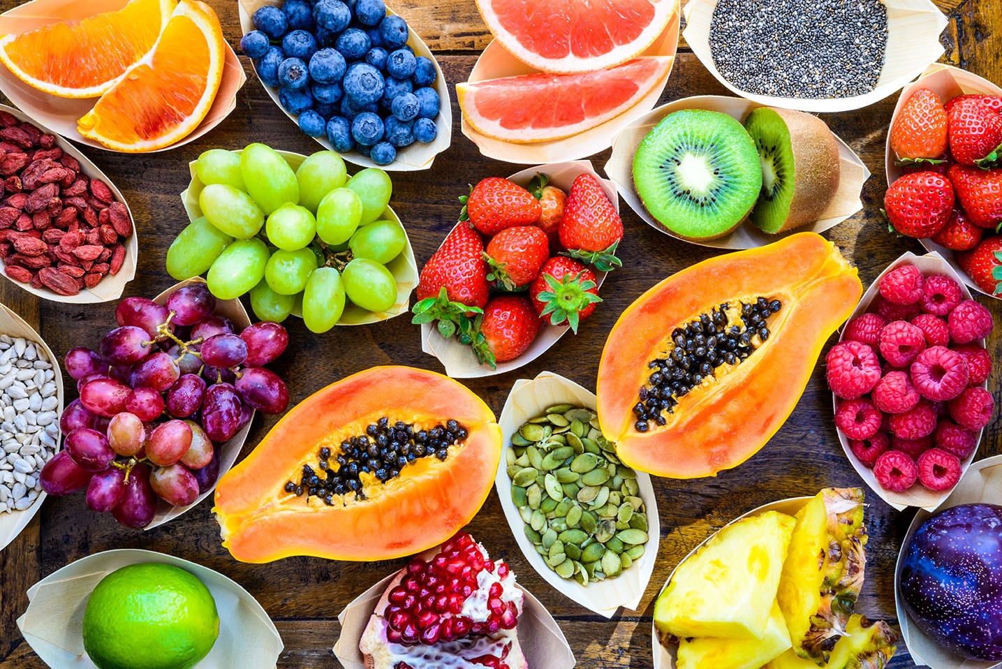 Colorful display of exotic fruits