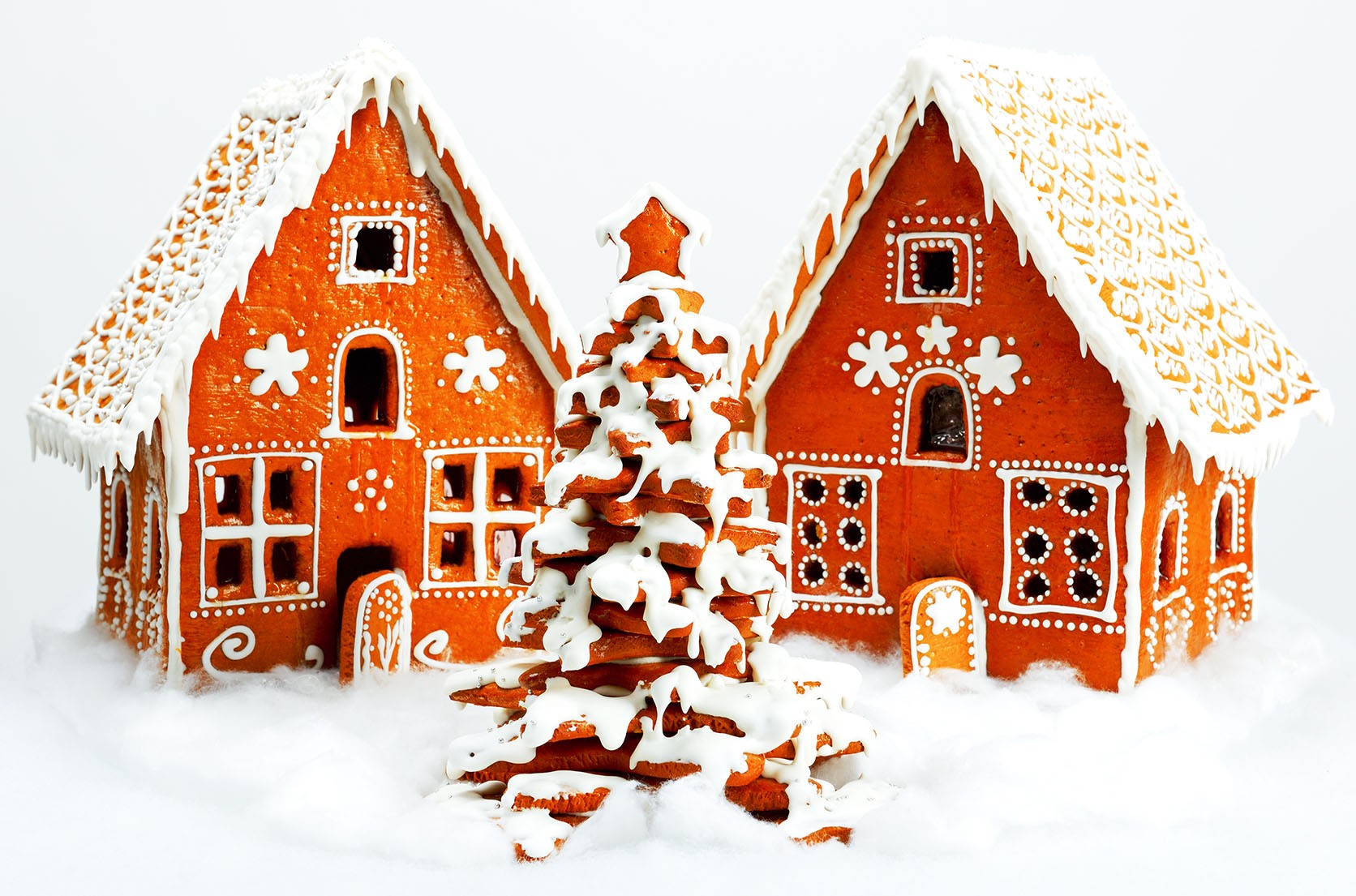 Orange houses with snow