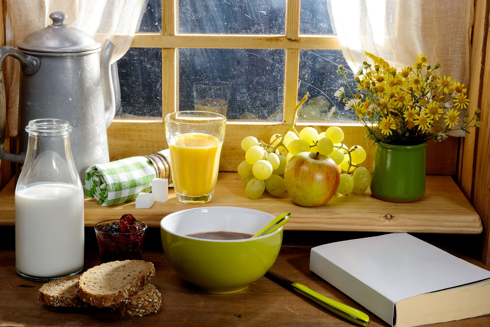 Breakfast on window sill