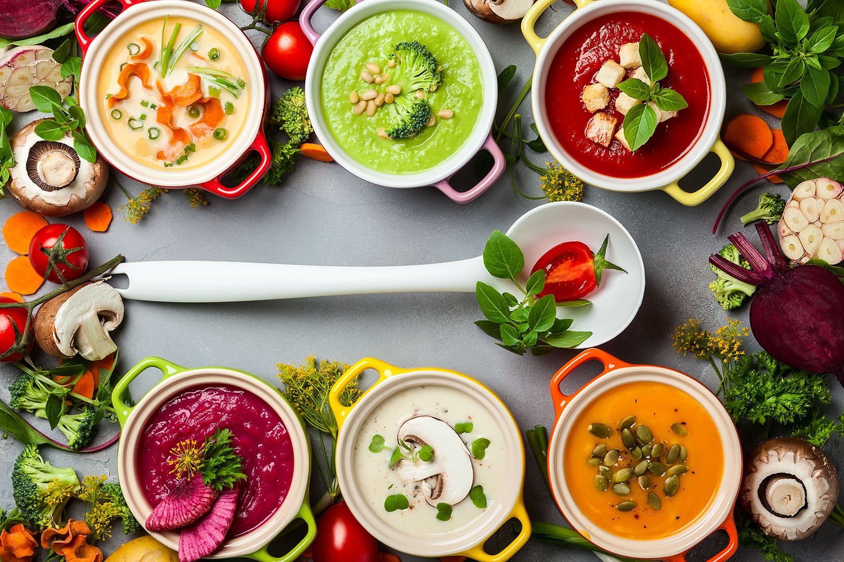 Colorful bowls on table