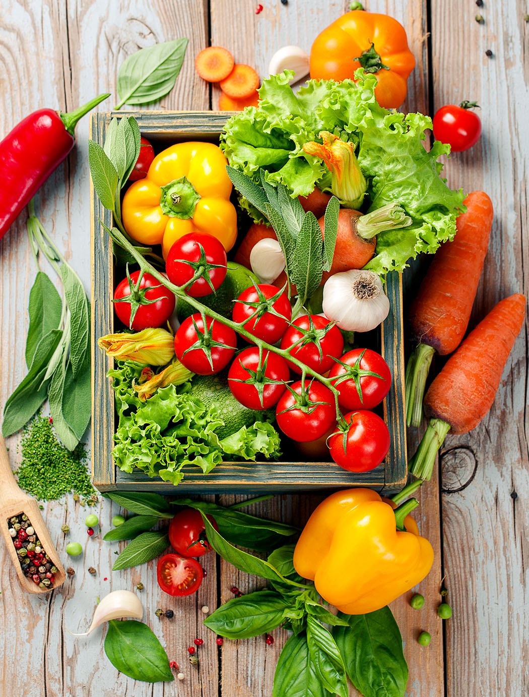 Vegetables in crate