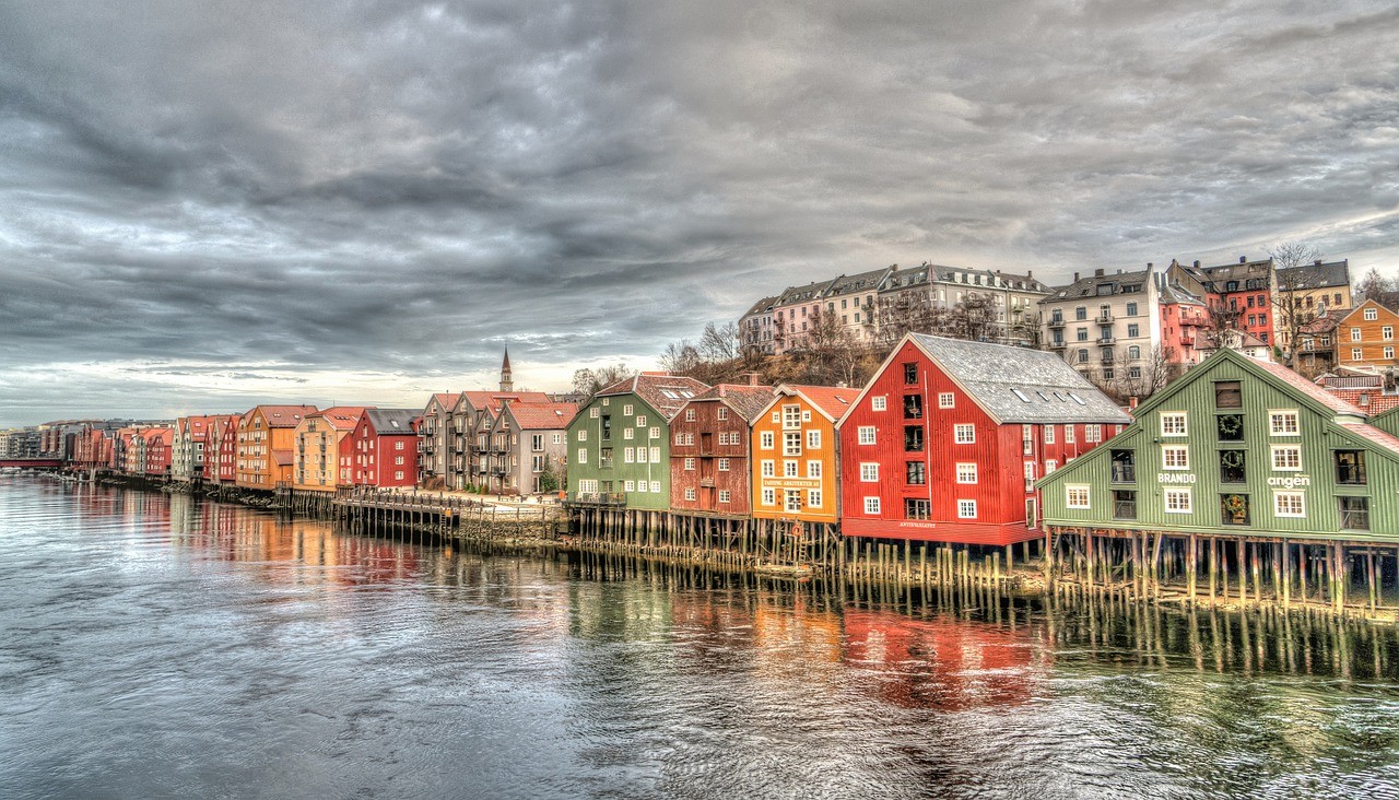 Colorful houses near river