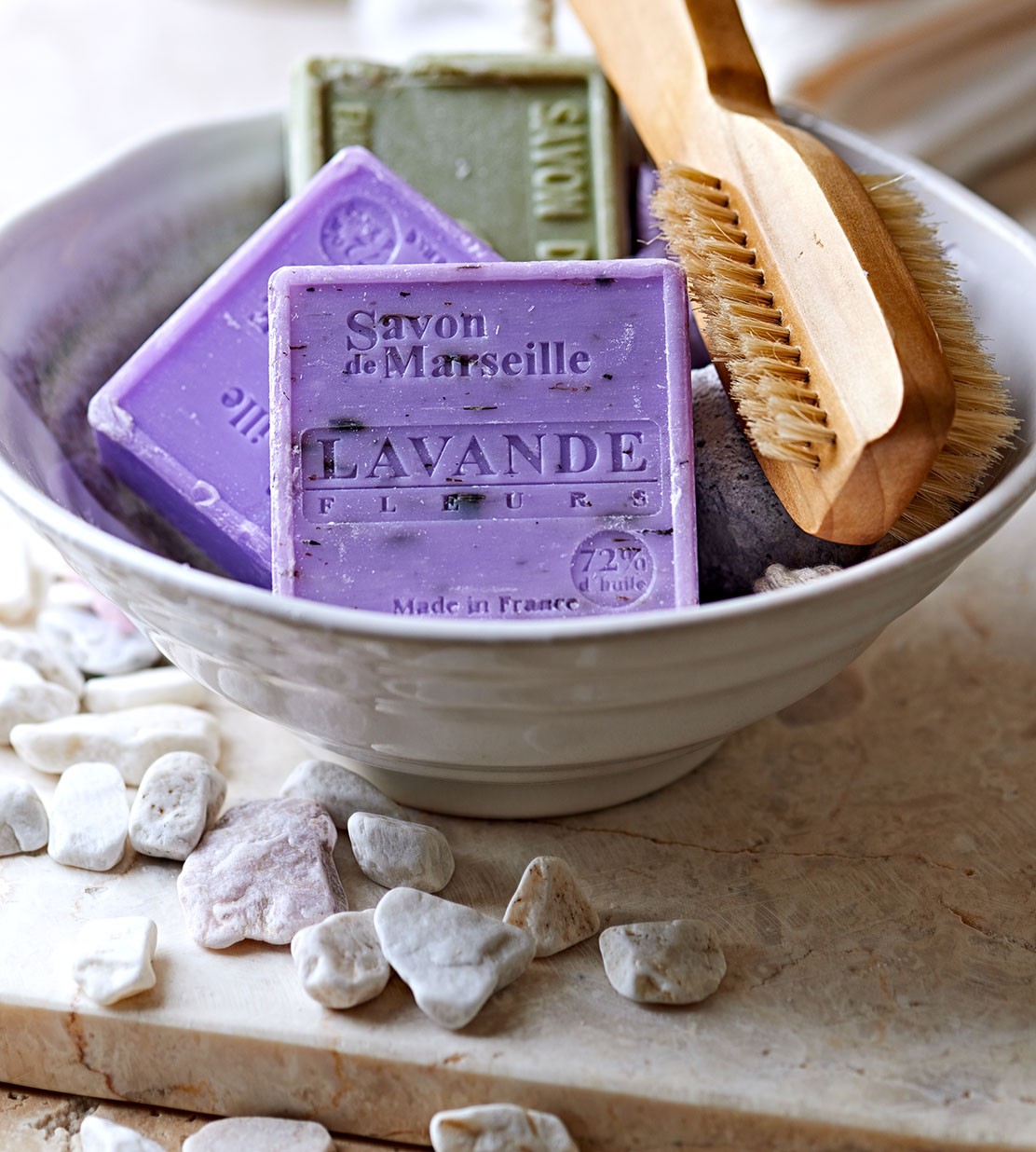 Lavender soap in bowl