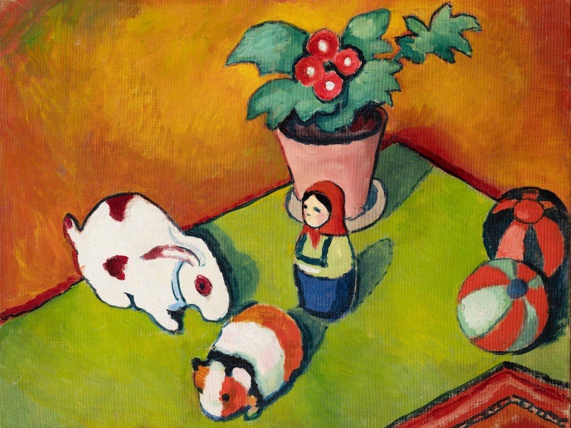 Woman and rabbits on table