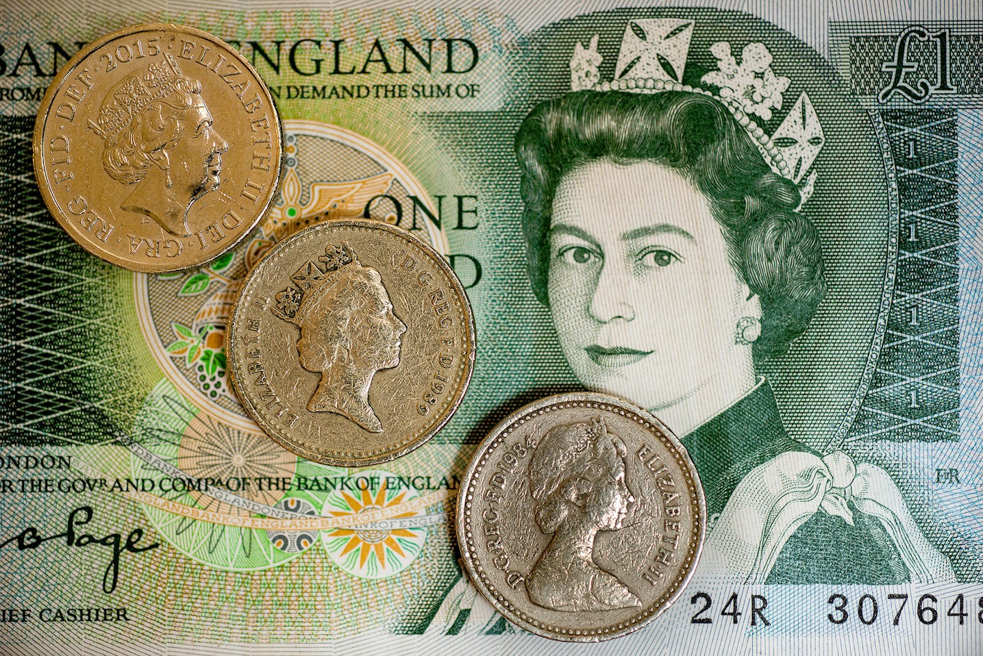 Banknote, coins, england, queen elizabeth