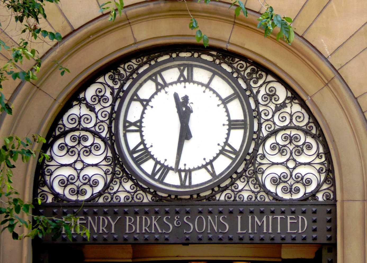 Black and white clock on building