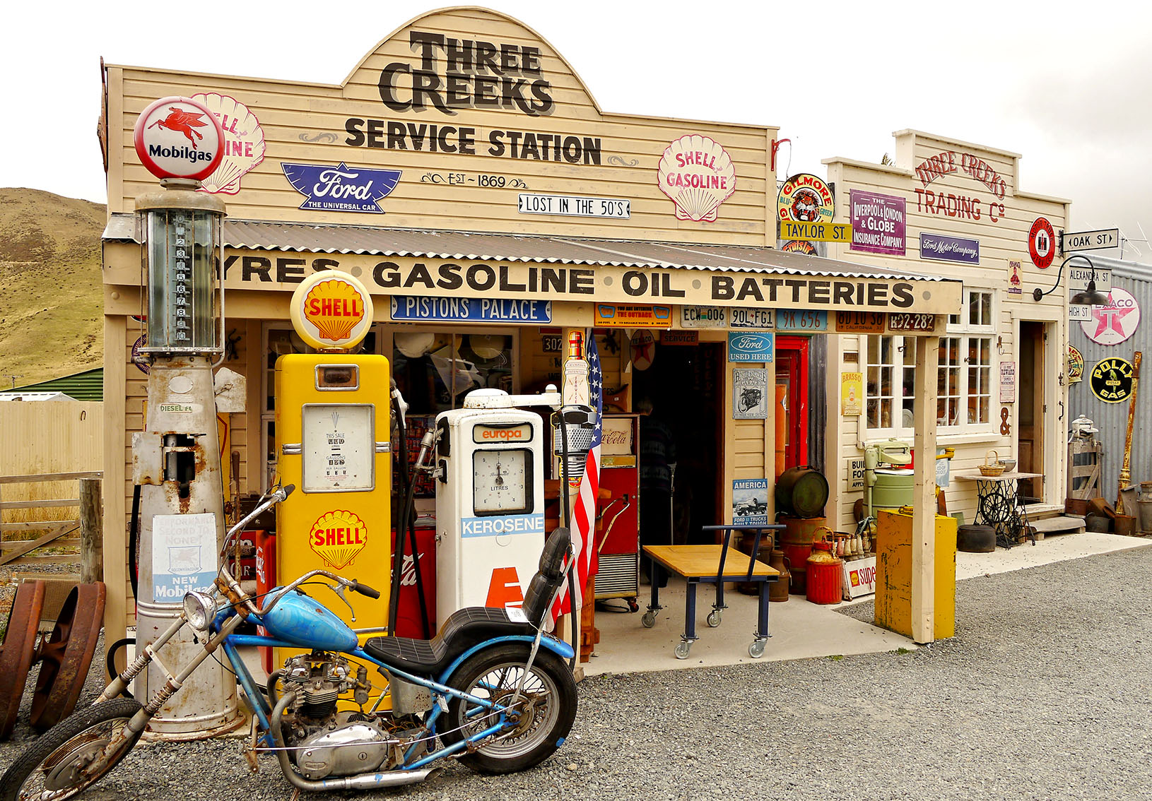 Gas station with old cars