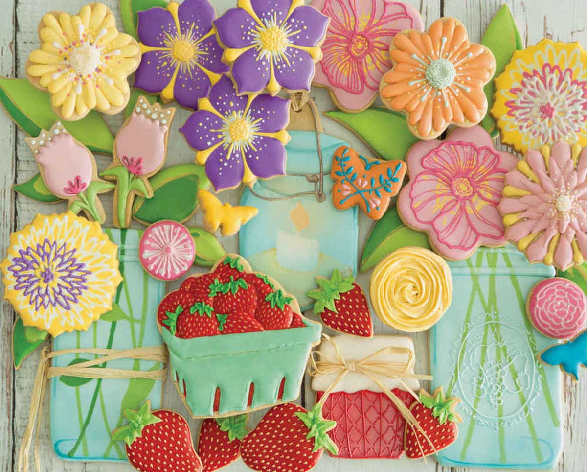 Colorful cookies on tray