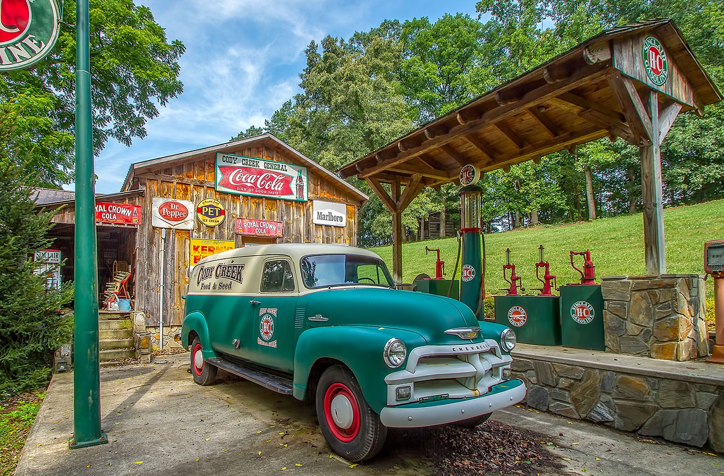 Old car and building