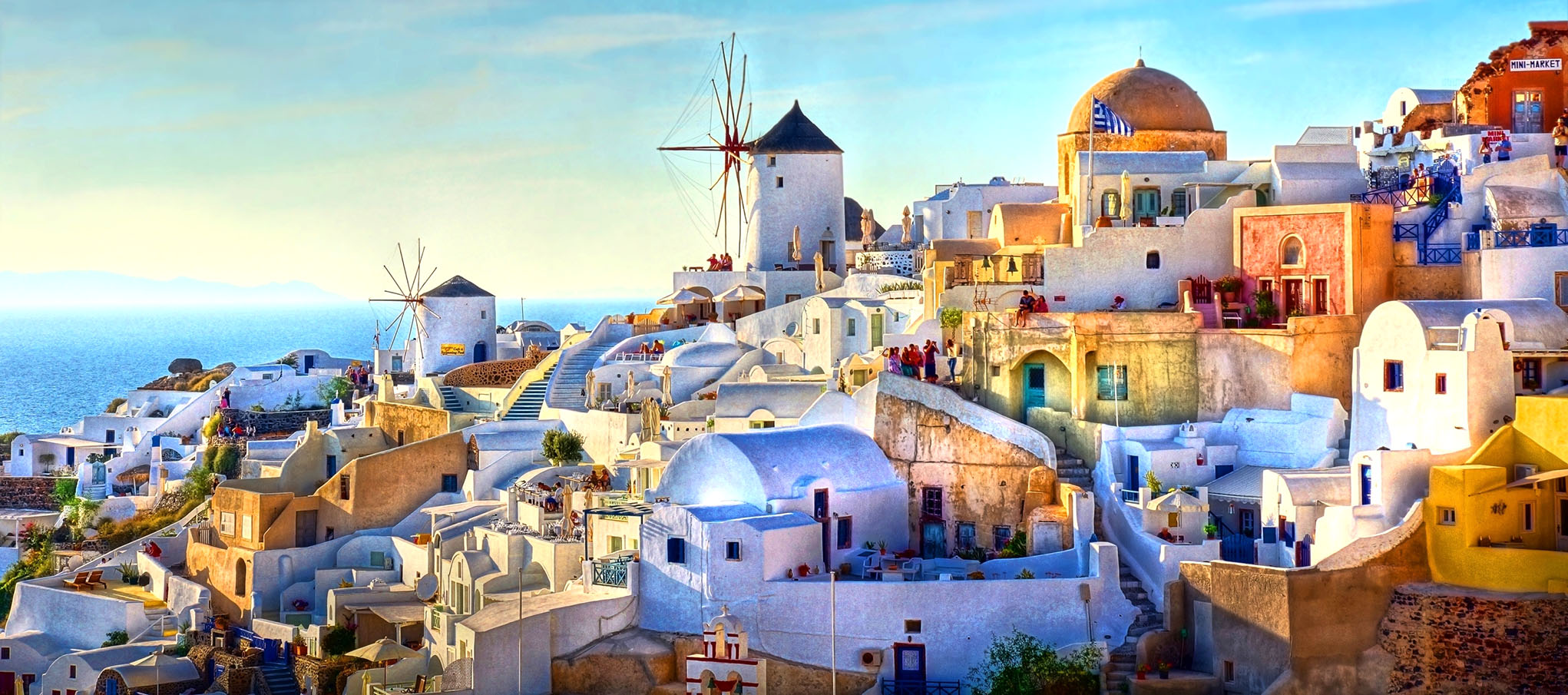 Greek village by ocean