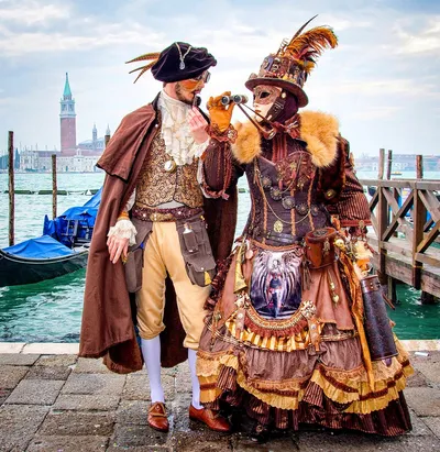 Steampunk couple near water