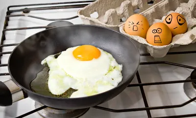 Two eggs cooking