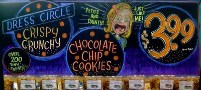 Signs on chalkboard wall