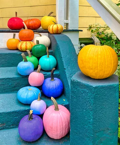 Pumpkins on staircase