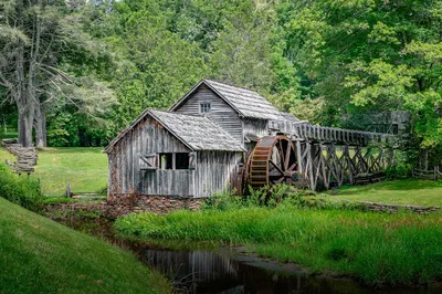 Small wooden house by lake
